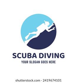 Diseño del logotipo del submarinismo Scuba, perfecto para la escuela de submarinismo y bajo el diseño del logotipo de aventura acuática