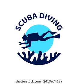 Diseño del logotipo del submarinismo Scuba, perfecto para la escuela de submarinismo y bajo el diseño del logotipo de aventura acuática