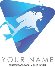 Scuba diving logo design with underwater vector illustration