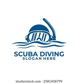 Scuba Diving Logo Design Vector Template. Diver with Wave logo design vector