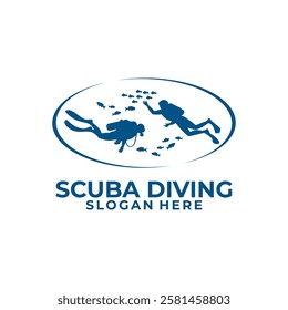 Scuba Diving Logo Design Vector Template. Diver and Fish snorkeling logo design