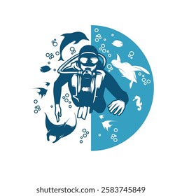 Scuba Diving logo. Dive sport logo design illustration vector