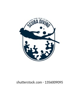 Scuba diving logo template vector. Diver logo concept