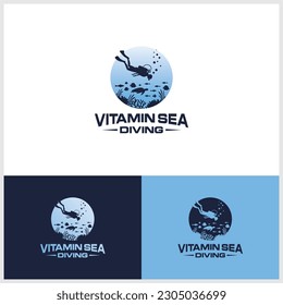Scuba diving logo. Vector logotype or badge for Diving Center. Scuba diver silhouette