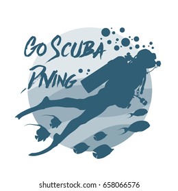 Scuba diving logo. Vector logotype or badge for Diving Center. Scuba diver silhouette.