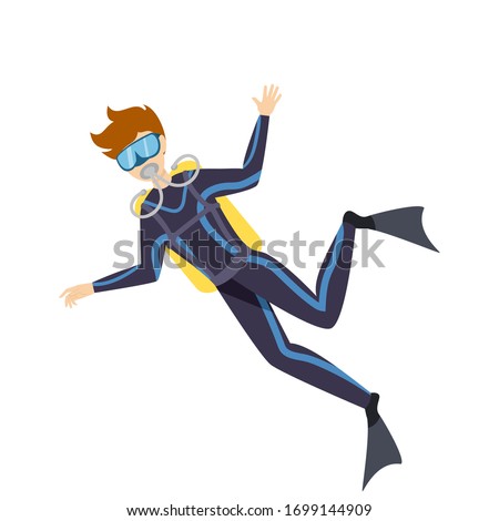 scuba diving, man with air tank. Isolated vector illustration