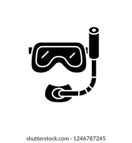 Scuba diving mask black icon, vector sign on isolated background. Scuba diving mask concept symbol, illustration 