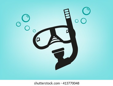 Scuba Diving Mask and Breathing Apparatus. Editable Clip Art.