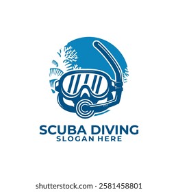 Scuba Diving Mask with circle coral logo vector. Scuba Diving Logo Design Vector Template