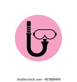 Scuba diving mask icon vector illustration. Pink circle. Pink button