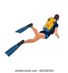 Scuba diving, mode of underwater diving. Self-contained underwater breathing apparatus. Flat 3d isometric vector illustration for infographics and design games.