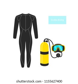 scuba diving objects, gas tank cylinder, mask, wetsuit graphic set