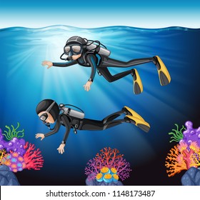 Scuba diving in the ocean illustration