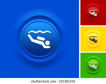 Scuba Diving on Blue Bevel Button