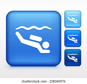 Scuba Diving on Blue Round Button