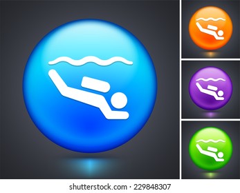 Scuba Diving on Blue Round Button