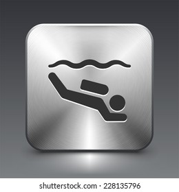 Scuba Diving on Silver Square Button