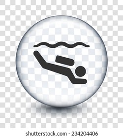 Scuba Diving on Transparent Round Button