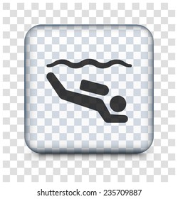 Scuba Diving on Transparent Square Button