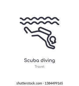 scuba diving outline icon. isolated line vector illustration from travel collection. editable thin stroke scuba diving icon on white background