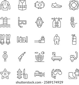 Scuba Diving Outline Vector Icons Pack