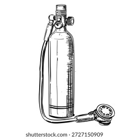 scuba diving oxygen vector line art hand drawn illustration