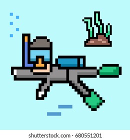 scuba diving. Pixel Art. Elements Design. Illustration and icon.
