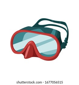 Scuba diving red mask goggles. Underwater swim equipment. Vector Illustration in cartoon style isolated on white background.