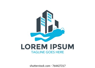 scuba diving related logo. vector. editable. unique