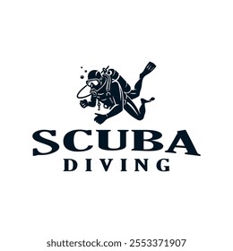 scuba diving retro logo vector template illustration