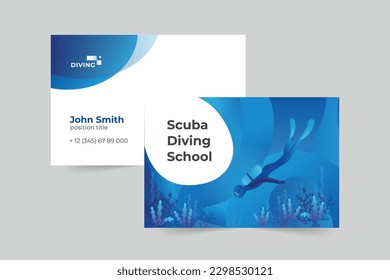 Scuba Diving School business card template. A clean, modern, and high-quality design business card vector design. Editable and customize template business card