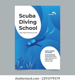 Scuba Diving School Flyer Template. A clean, modern, and high-quality design of Flyer vector design. Editable and customize template flyer