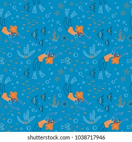 Scuba diving seamless pattern.