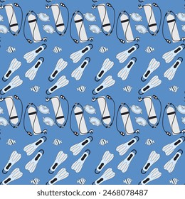 Scuba Diving seamless pattern. Vector outline flat illustration.