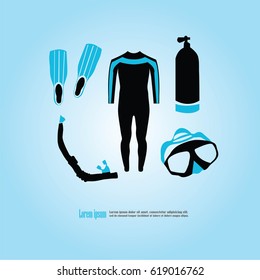 Scuba diving set.vector illustration.