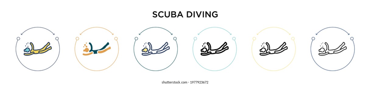 Scuba diving sign icon in filled, thin line, outline and stroke style. Vector illustration of two colored and black scuba diving sign vector icons designs can be used for mobile, ui, web