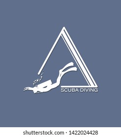 SCUBA DIVING. Silhouette of a diver on a gray background. Emblem, club logo. Diving. The concept of sports diving. Women's Diving Club.
