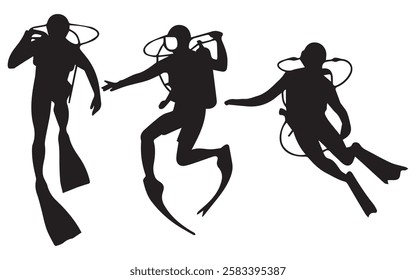 Scuba Diving Silhouette Illustration Isolated on White Background