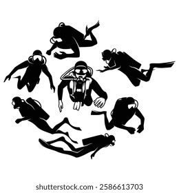 Scuba Diving Silhouette logo design illustration vector