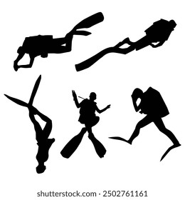 scuba diving silhouette shape drawing vol 04