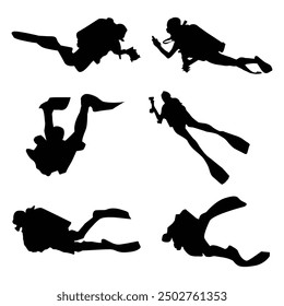 scuba diving silhouette shape drawing vol 02