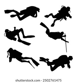 scuba diving silhouette shape drawing vol 03