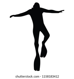 Scuba diving silhouette vector illustration isolated on white background.. Sport underwater, lake, sea, glove and flashlight, mask and snorkel. Diving school, Scuba school. Beach fun, fishing,swimming