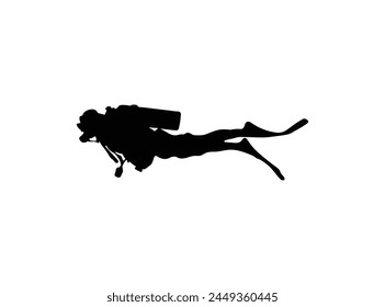 Scuba diving silhouette. Scuba diving silhouette vector illustration isolated on a white background.