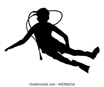 Scuba diving silhouette vector illustration isolated on white background.. Sport underwater, water sea, glove and flashlight, mask and snorkel. Diving school, Scuba school. Beach fun, fishing,swimming