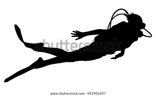 白い背景にスキューバダイビングのシルエットベクターイラスト 水中 水上 手袋 懐中電灯 マスク シュノーケルを運動します ダイビングスクール スキューバスクール ビーチの楽しみ 釣り 水泳 のベクター画像素材 ロイヤリティフリー
