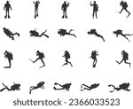 Scuba diving silhouettes, Diver silhouette,  Scuba diving vector, Scuba diver, Free diving silhouette, Scuba diving.