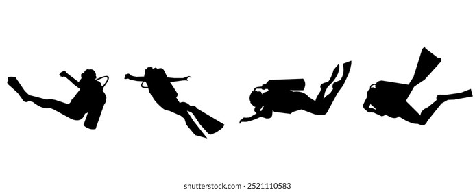 Scuba Diving Silhouettes Vector illustration. Isolated on a white background.