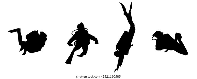 Scuba Diving Silhouettes Vector illustration. Isolated on a white background.