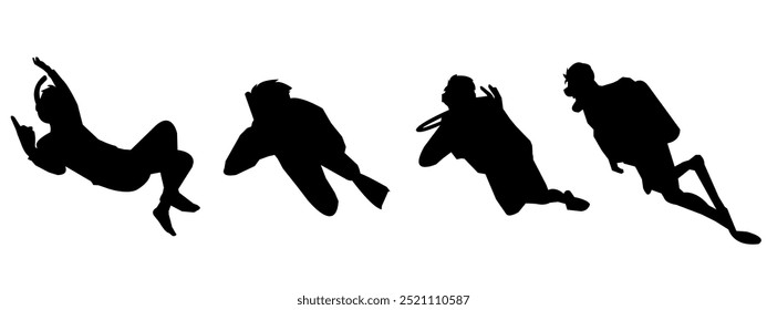 Scuba Diving Silhouettes Vector illustration. Isolated on a white background.